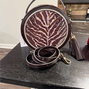 Brahmin Lane coffee bengal Patterned Round crossbody Authentic/NWT